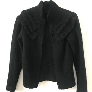 Topshop | Knit Pointelle Ruffle Cardigan | XS Acrylic Polyester Nylon Blend